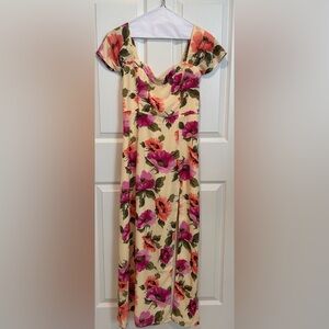 Abercrombie & Fitch pale yellow Midi Dress with Pink & Orange Floral Print